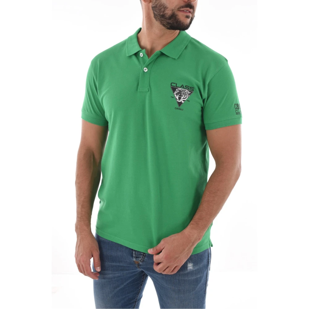 Cavalli Class Groene Polo Shirt 100% Katoen Green Heren