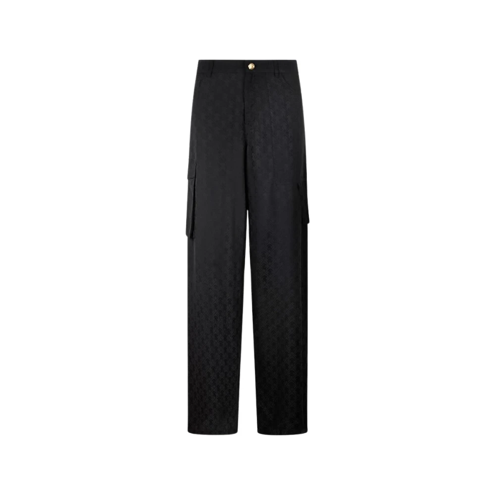Roberto Cavalli Black Silk Cargo Trousers With Monogram Rc - Female - Wide Trousers - M - Trousers