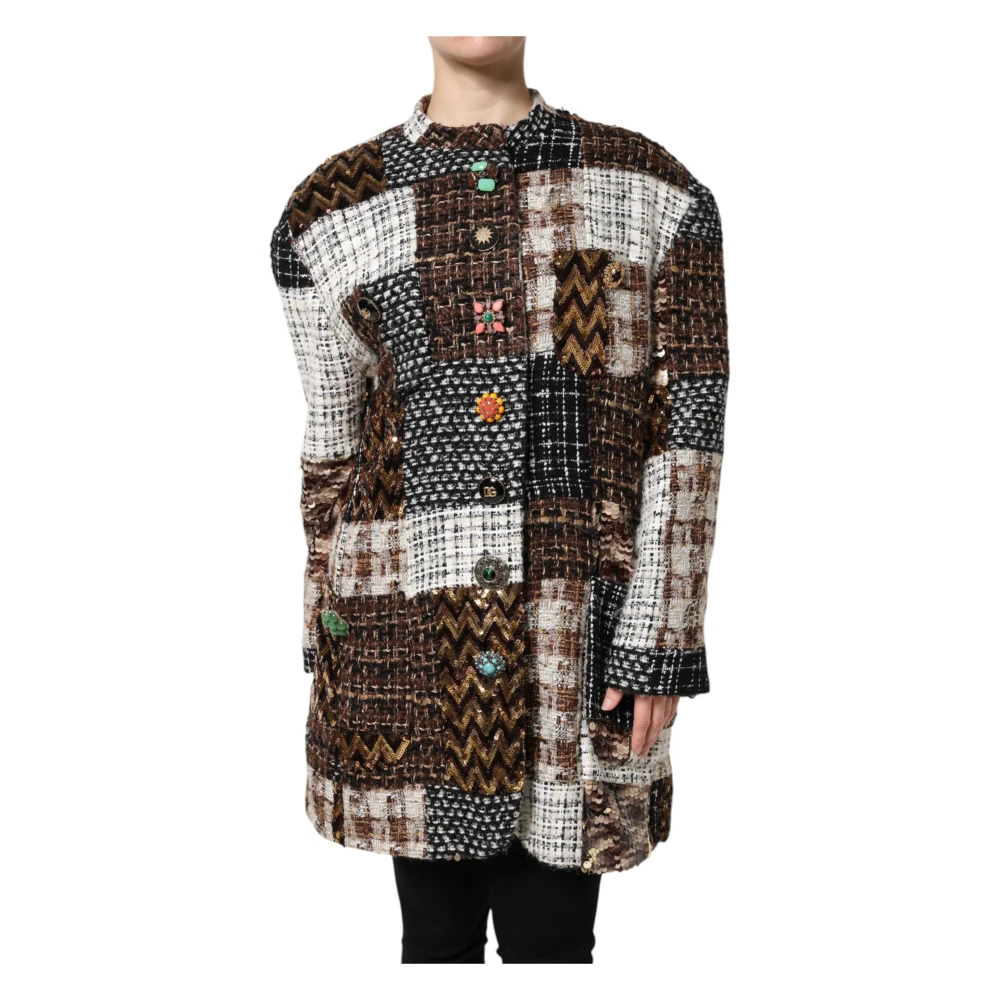Dolce & Gabbana Vrouw Multicolor Jassen Dames, Veelkleurig, Xs, Patchwork Knoopsluiting Jas