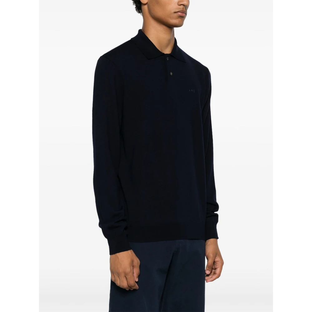 A.p.c. Blauwe wollen trui met polokraag Blue Heren