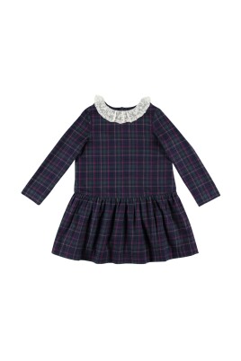 blue-plaid-lace-collar-dress