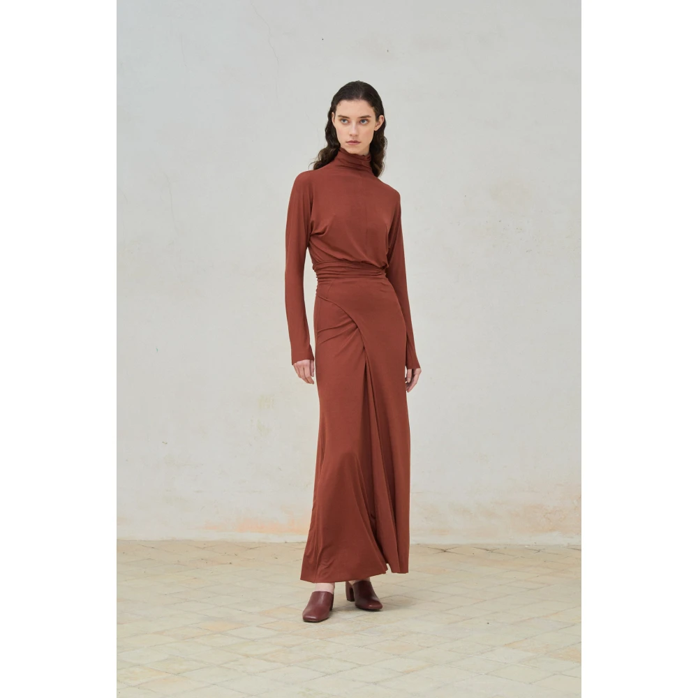 Cortana Lange jurk in cupro stretch Red Dames
