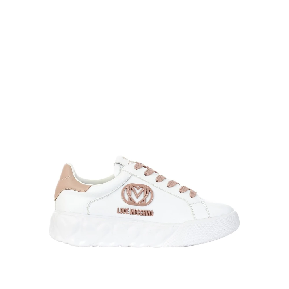 Love Moschino Vita/Cipria Läder Sneakers för Kvinnor White, Dam