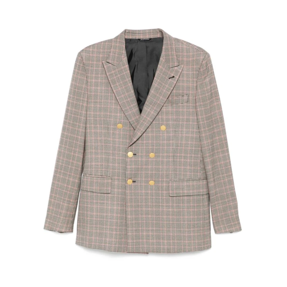 Reveres 1949 Koraalroze Geruite Double-Breasted Jas Beige Heren