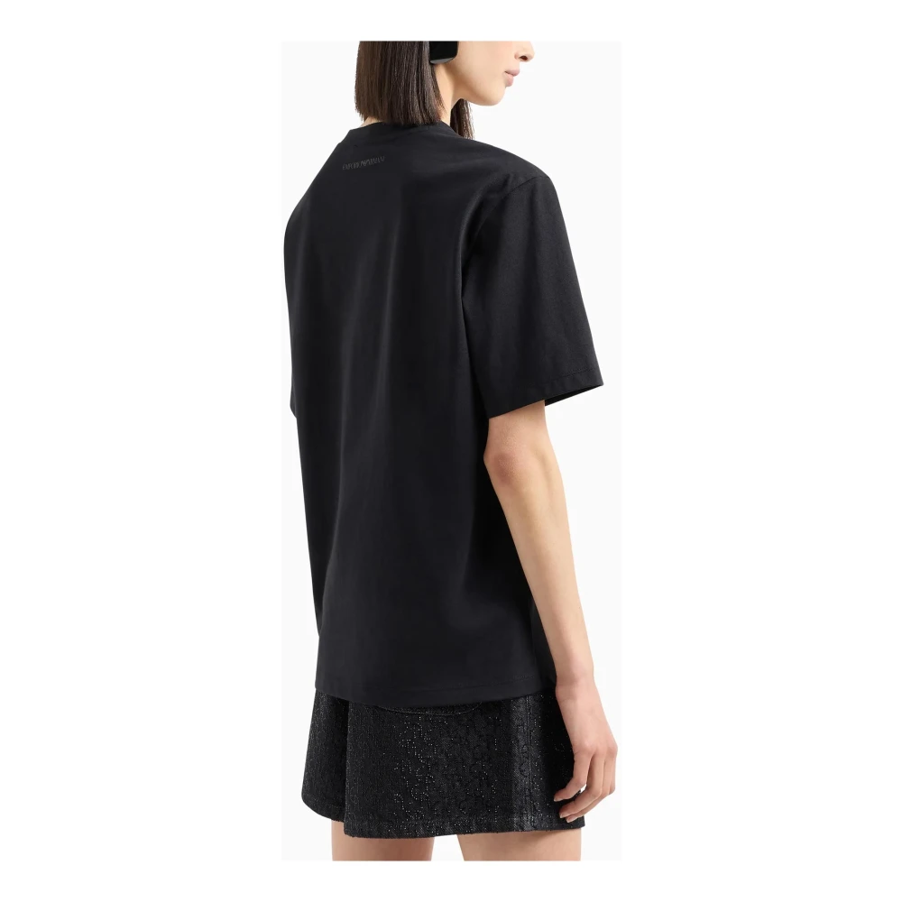 Emporio Armani Zwart T-shirt met Logo Print Black Dames