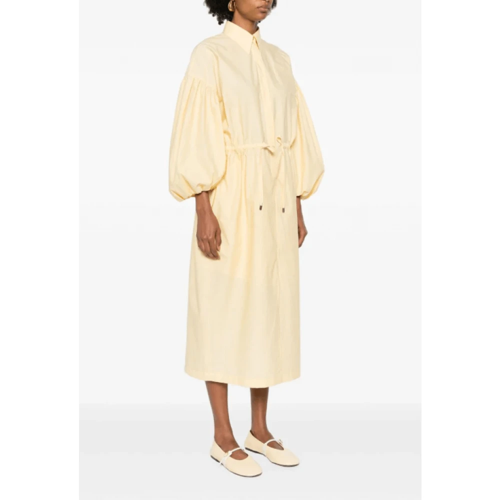 BRUNELLO CUCINELLI Pastelgele Ballonmouw Maxi Jurk Yellow Dames