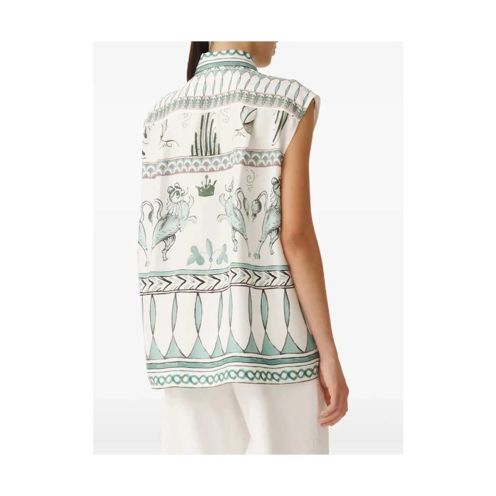 Fabiana Filippi Witte Mouwloze Klassieke Kraag Blouse Multicolor Dames