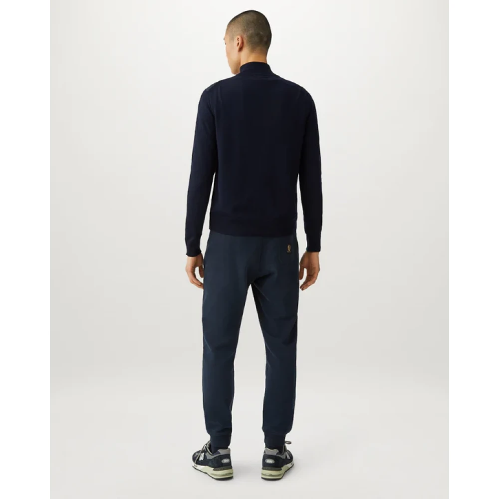 Belstaff Gewassen Navy Cardigan met Ritssluiting en Gewatteerde Panelen Blue Heren