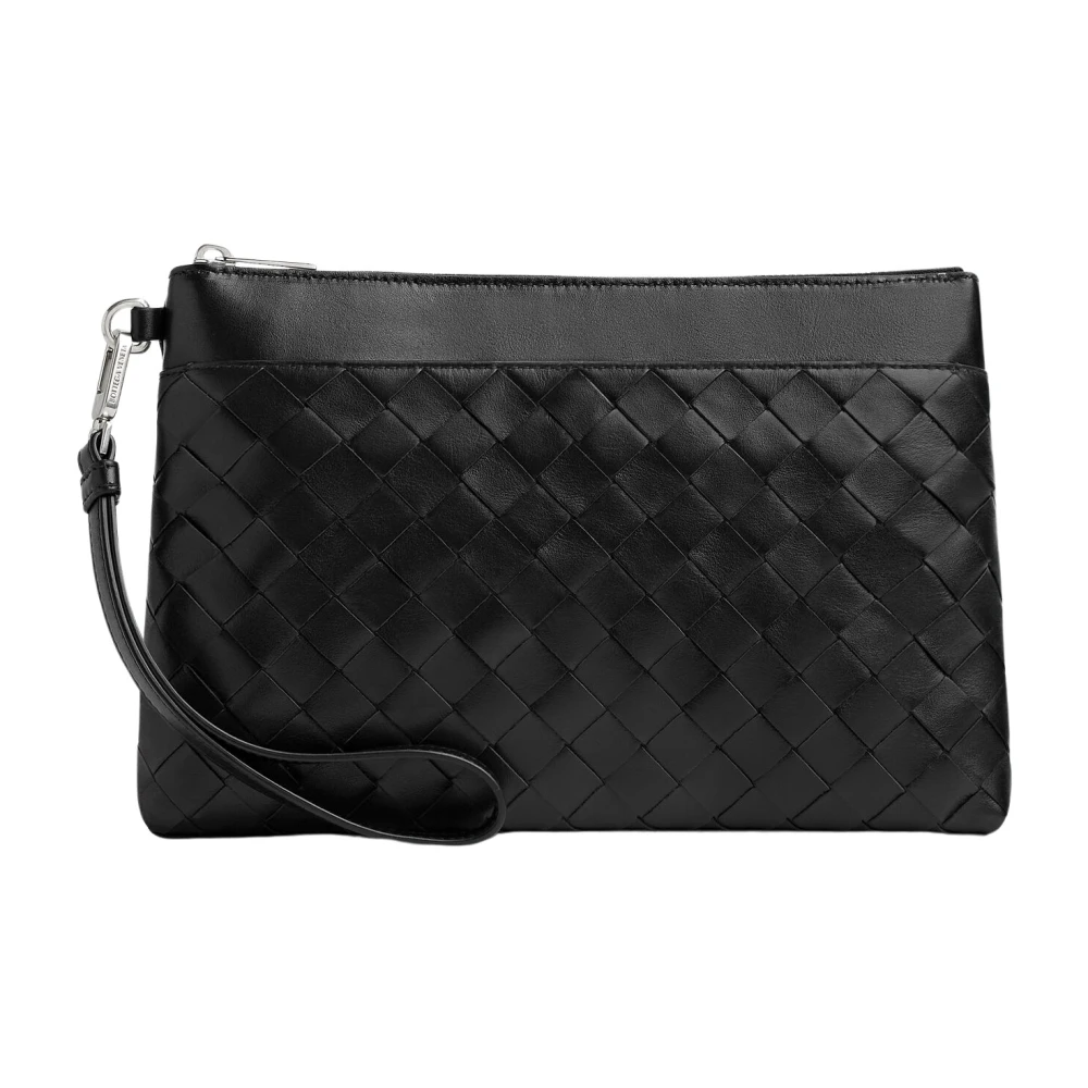 Bottega Veneta Zwarte Leren Clutch met Kaartsleuven Black Heren