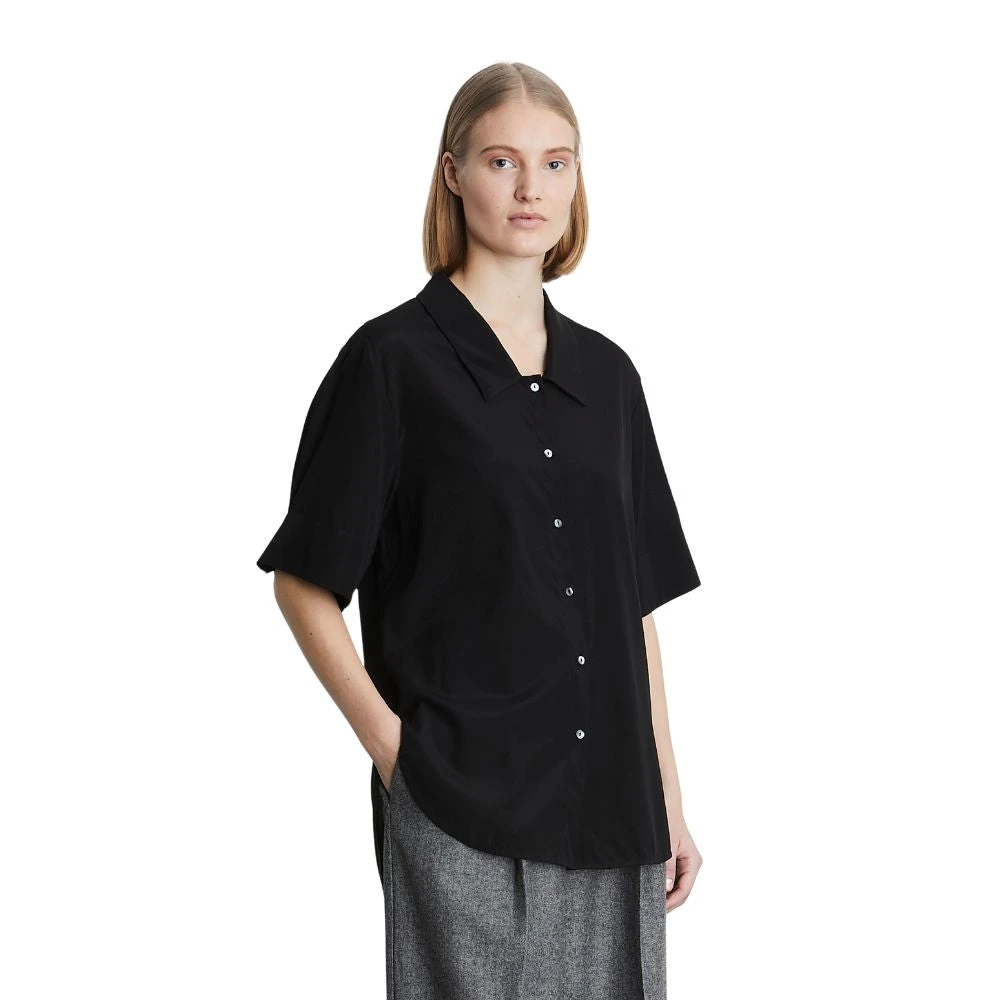 Heartmade Zijden Zwarte Shirt met Elleboog Mouwen Black Dames