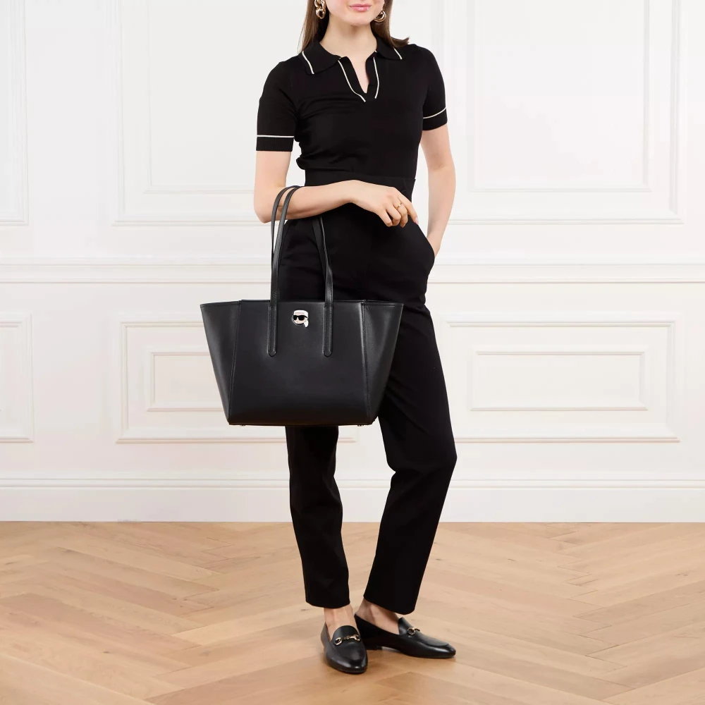 Karl Lagerfeld Iconische Leren Tote Tas Zwart Black Dames