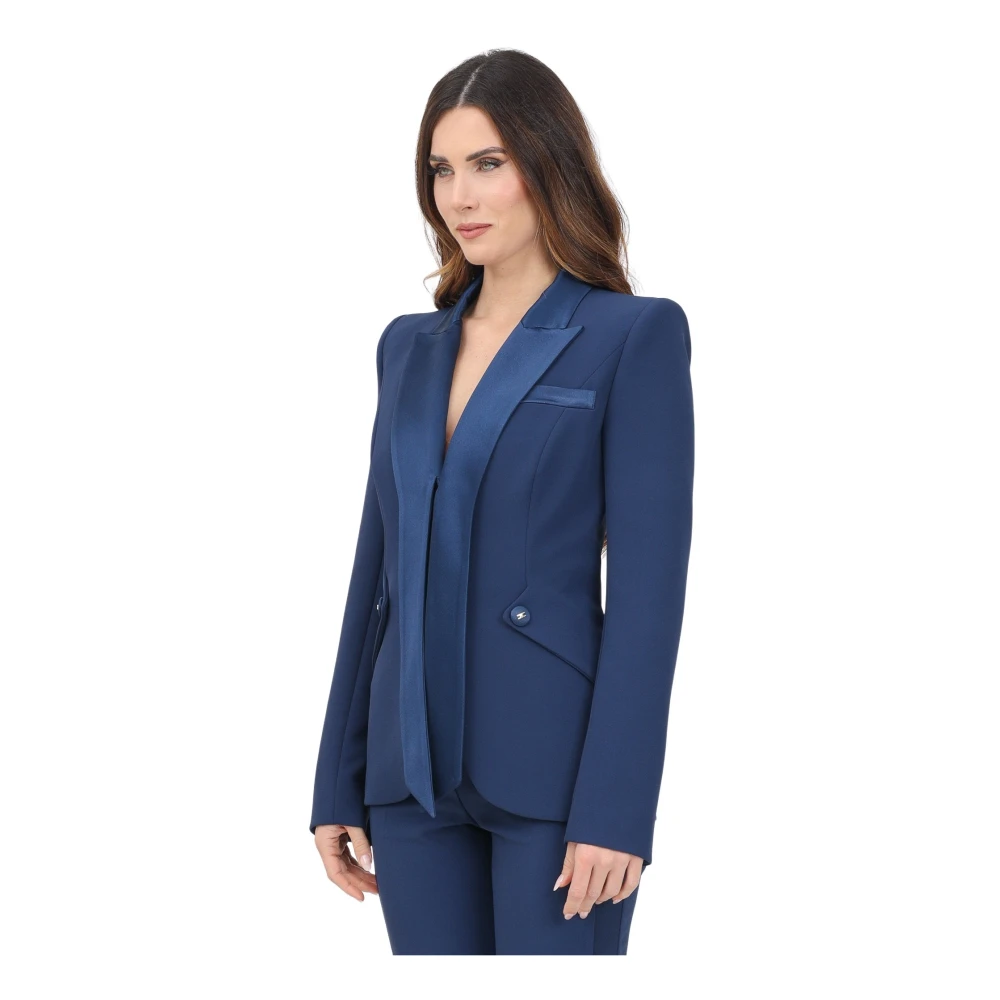 Elisabetta Franchi Blauwe smokingjasje met satijnen revers Blue Dames