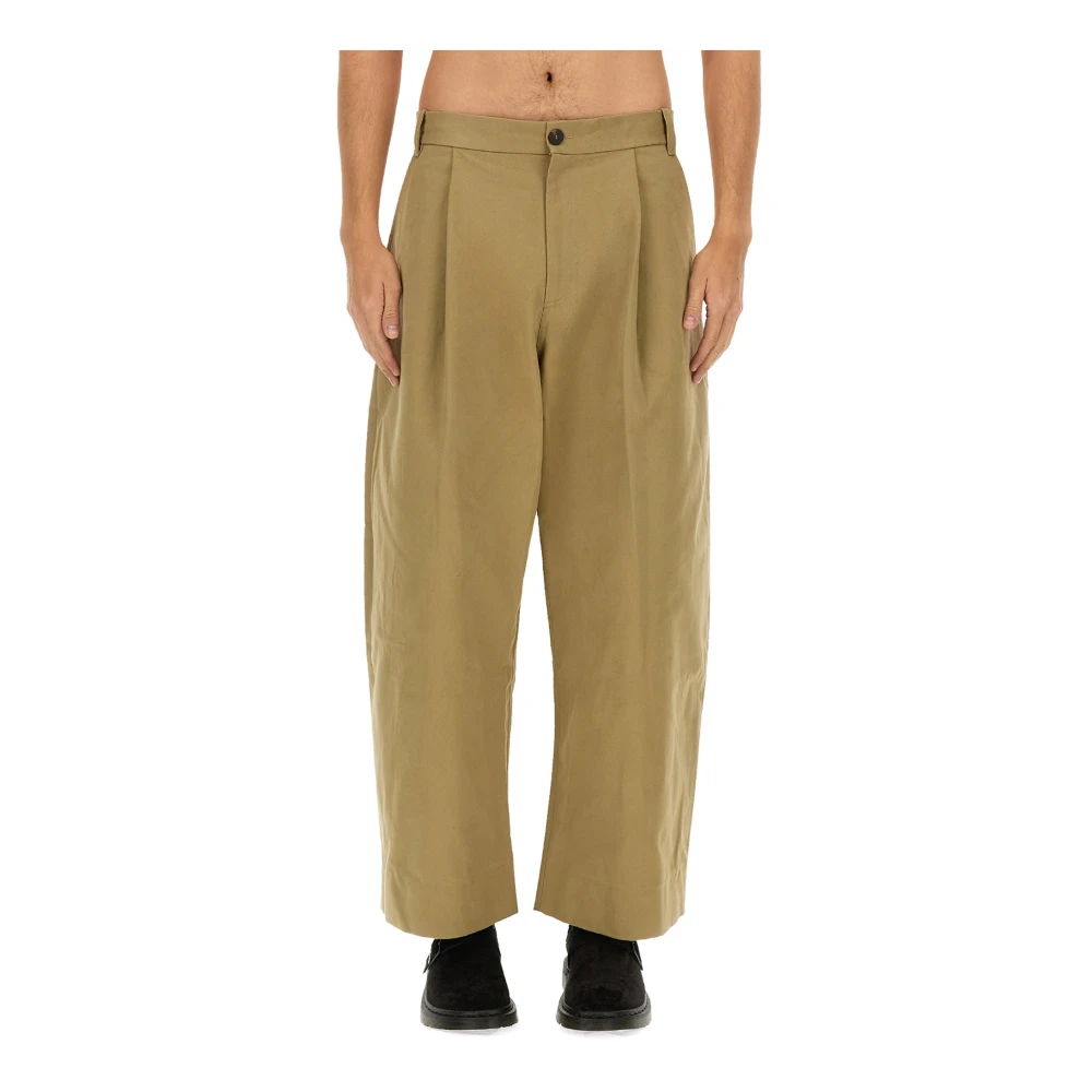 Studio Nicholson , Wide Trousers, Male, Beige, S, Sorte Deep Pleat Volume Pant