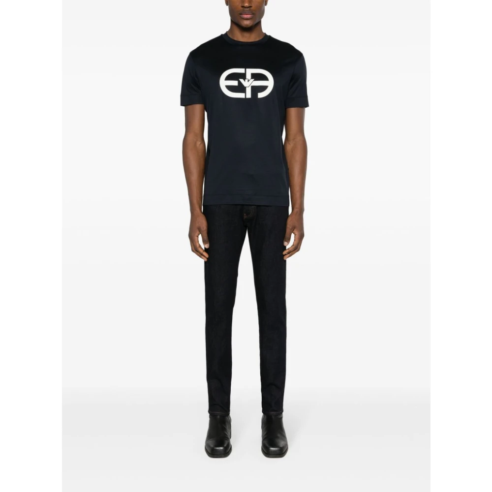 Emporio Armani Heren Katoenen T-shirt met Maxi Logo Blue Heren