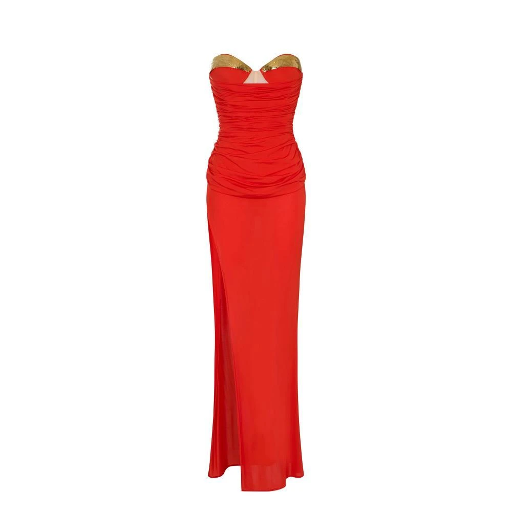 Elisabetta Franchi Red Draped Metal-Cups Maxi Dress - Female - Gowns - Xl - Dresses
