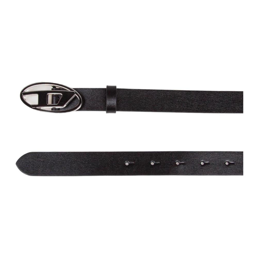Diesel Zwart leren riem met ovale D-gesp Black Dames