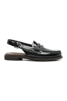 Svarta läder slingback loafers med kedjedetalj
