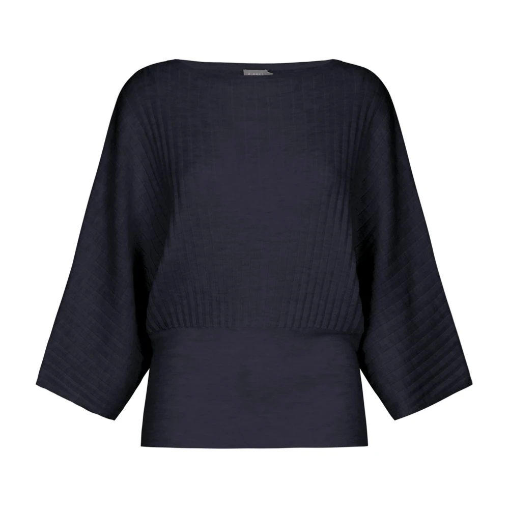 No man's land Donkerblauwe Ribgebreide Top Blue Dames