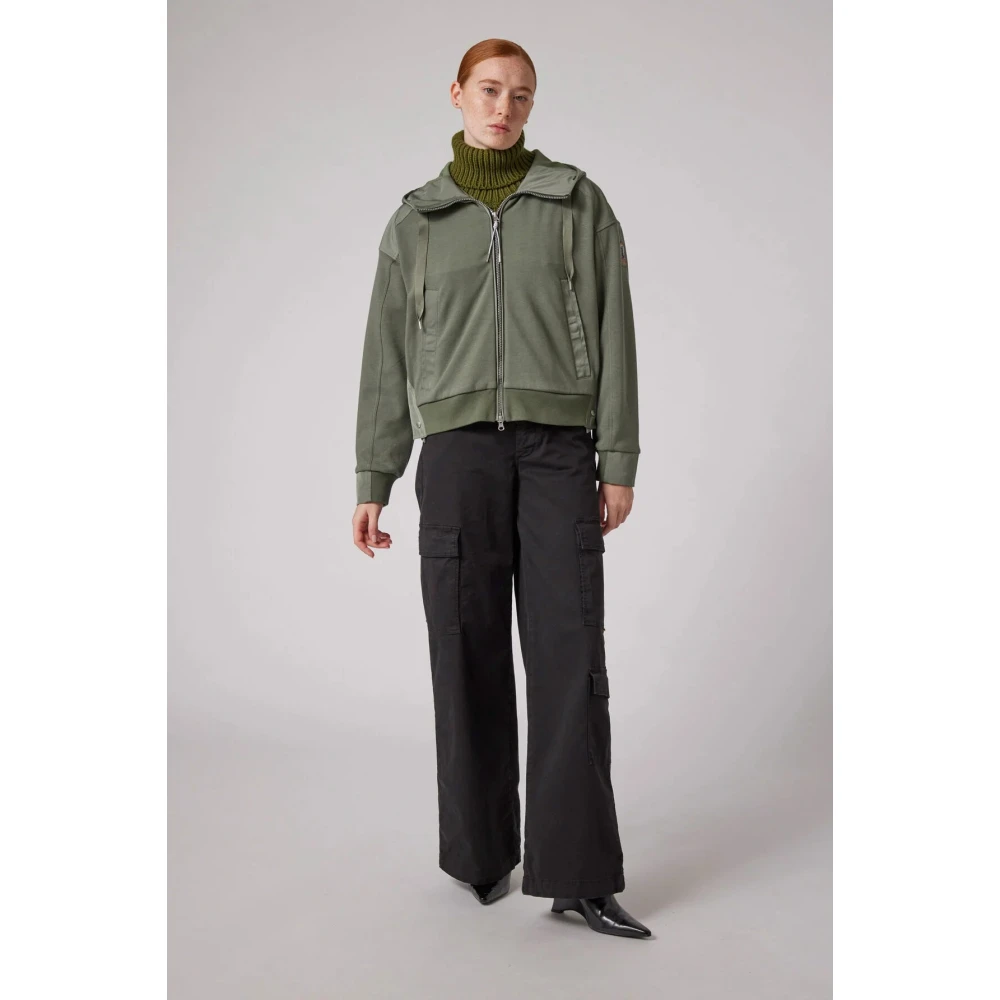Parajumpers Hybride Hoodie Patchwork Fleece Green Dames