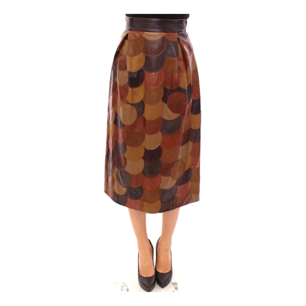 Dolce & Gabbana Sofistikerad Patchwork Läderkjol Brown, Dam