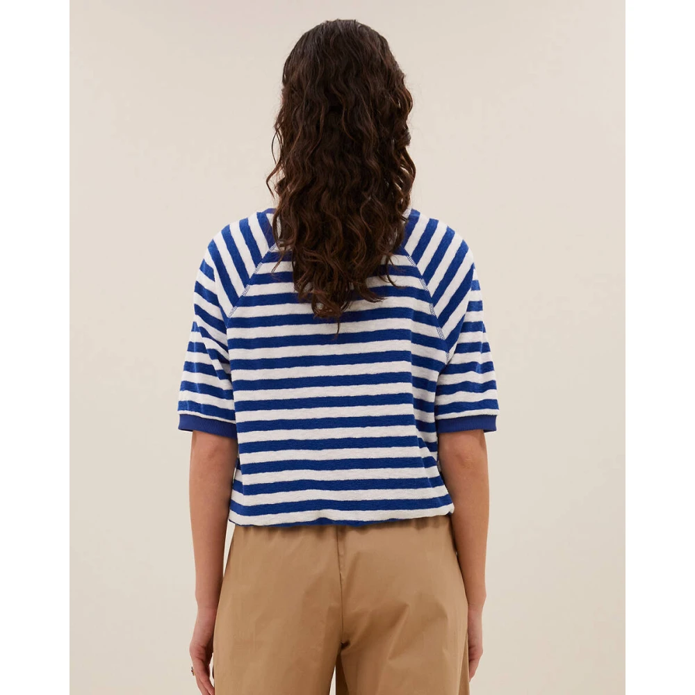 By-Bar Gestreepte korte mouw top Neva Blue Dames