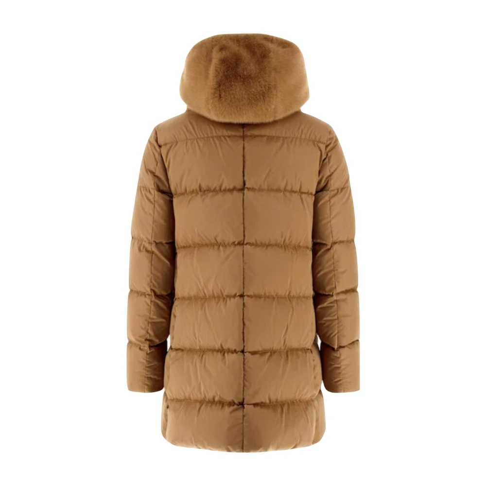 Herno Luxueuze afneembare bontkraag pufferjas Brown Dames
