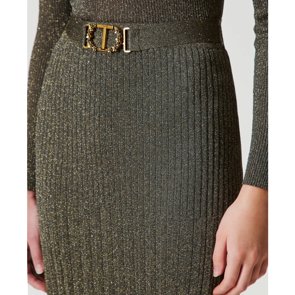 Twinset Geribbelde Lange Rok met Lurex Green Dames