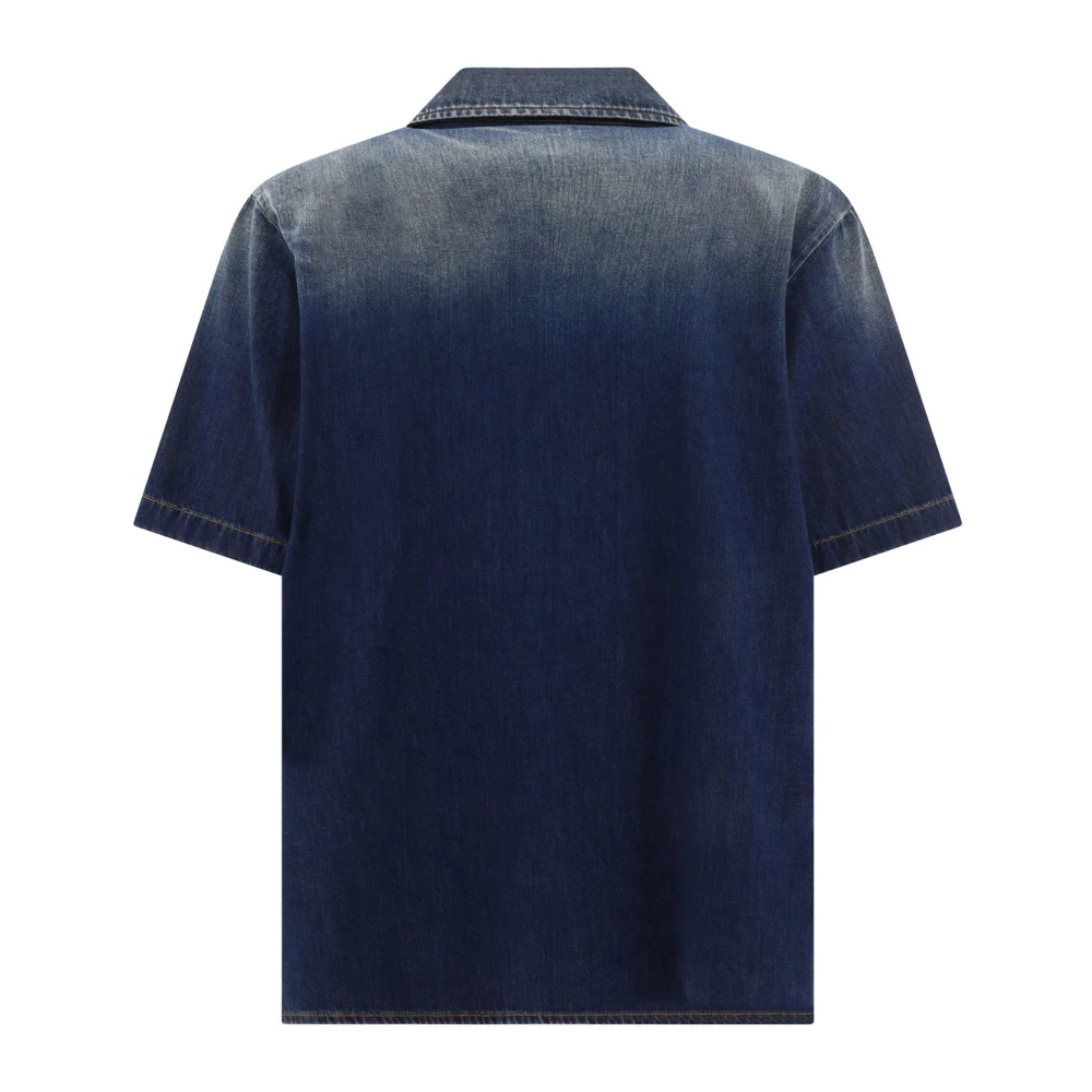 Valentino Katoenen Bowling Shirt in Denim Chambray Blue Heren