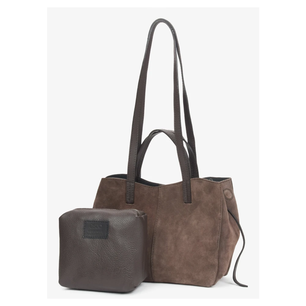 Estro Donkerbruine handtas voor vrouwen met lange handvatten in premium Italiaans fluweel Brown Dames