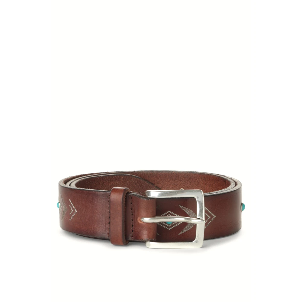 Orciani Men's Brown Belts,, Leather Belt With Turquoise Detail Medium
