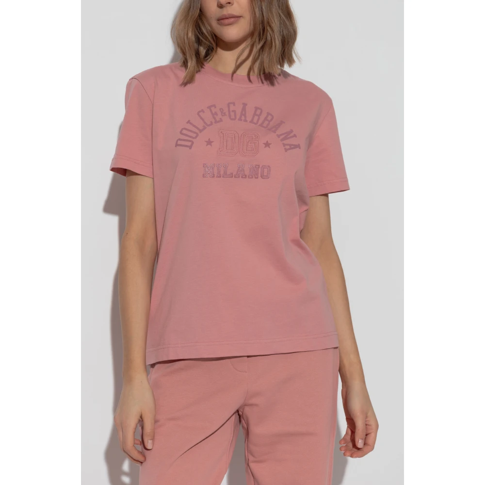 Dolce & Gabbana T-shirt met logo Pink Dames