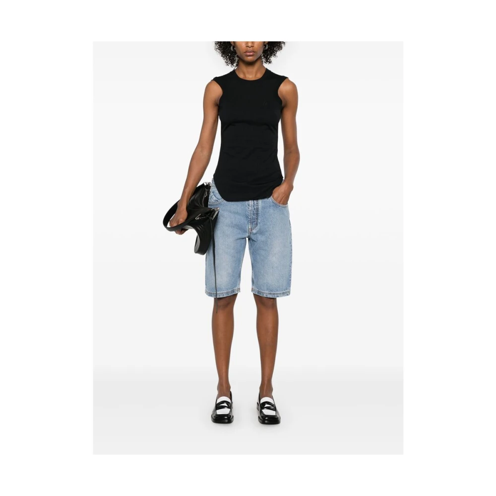 The Attico Zwarte Mouwloze Geborduurde Top met Ronde Hals Black Dames