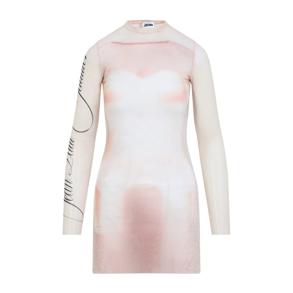 Jean Paul Gaultier Gedrukte Korte Jurk Lichtroze Pink Dames