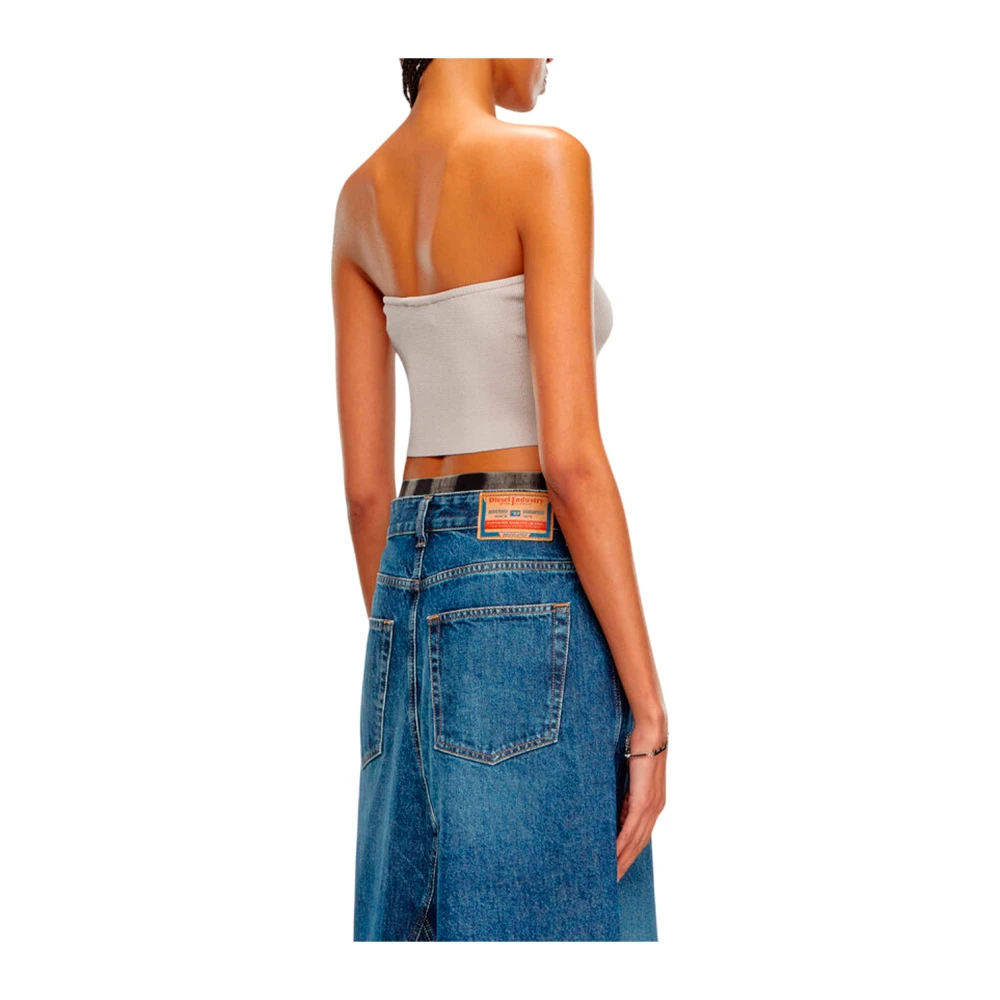 Diesel Geribbelde Casual Top met Ovaal Logo White Dames