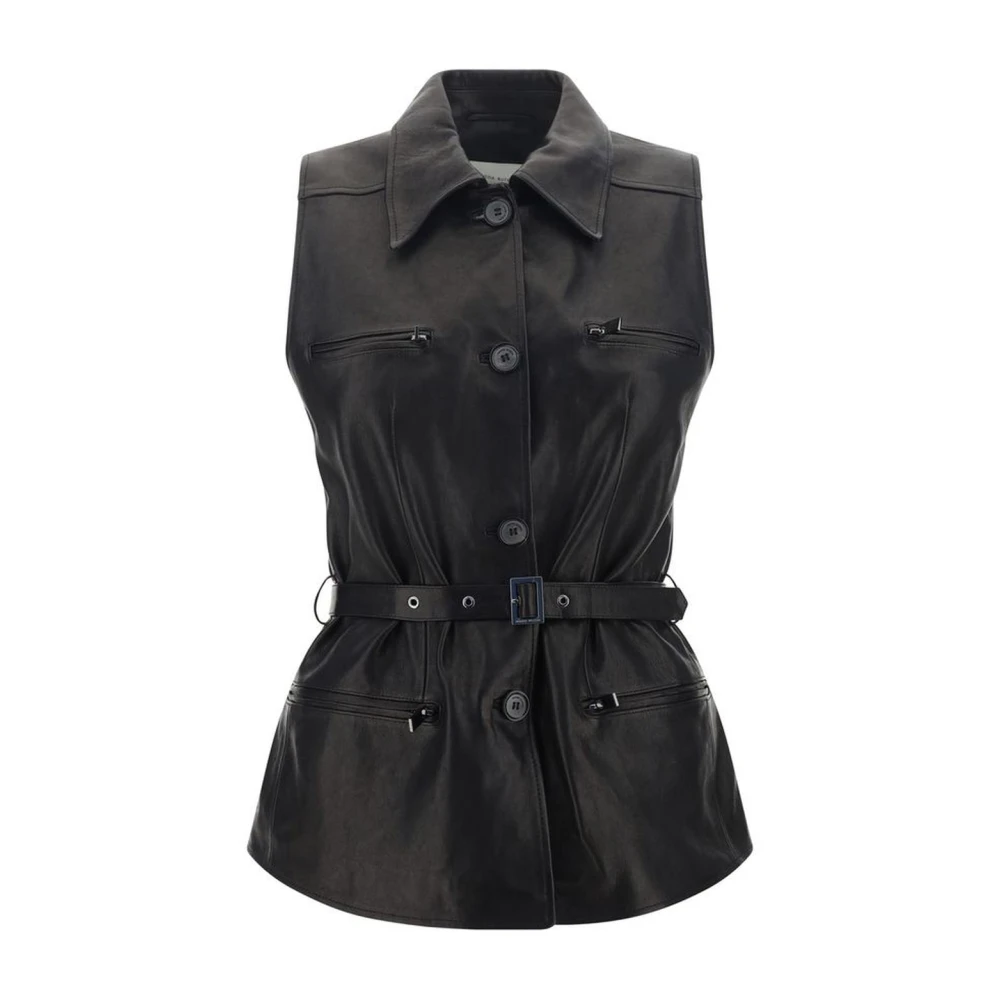 Magda Butrym Klassieke leren vest met verstelbare riem Black Dames