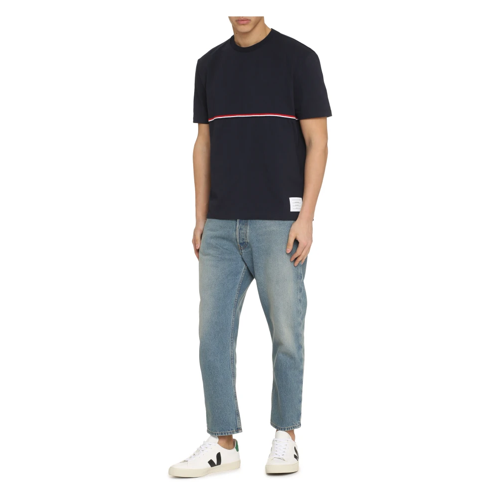 Thom Browne Katoenen T-shirt met Tricolor Detail Blue Heren