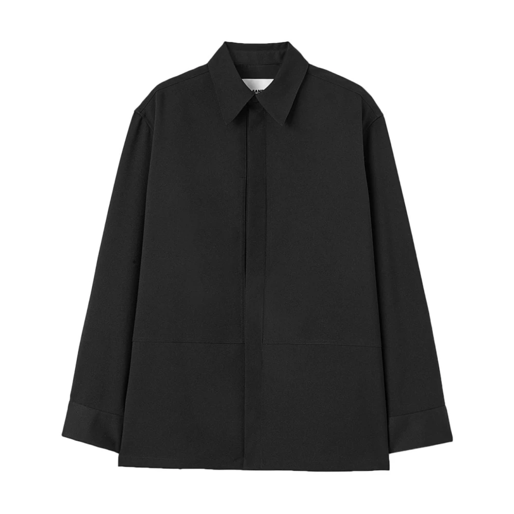 Jil Sander Zwart overhemd met decoratieve stiksels Black Heren