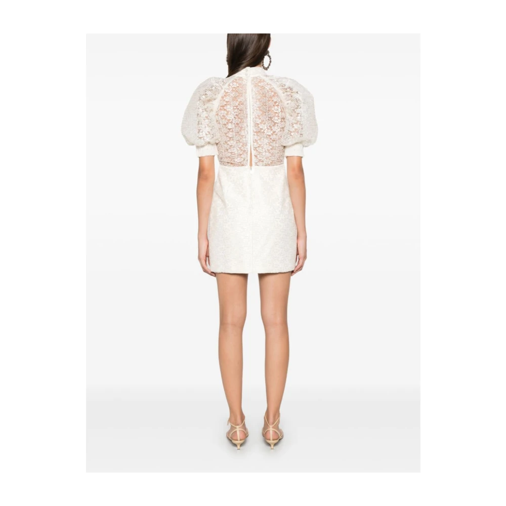 Rotate Birger Christensen Korte Mouw Geplooide Mini-jurk met Kant White Dames