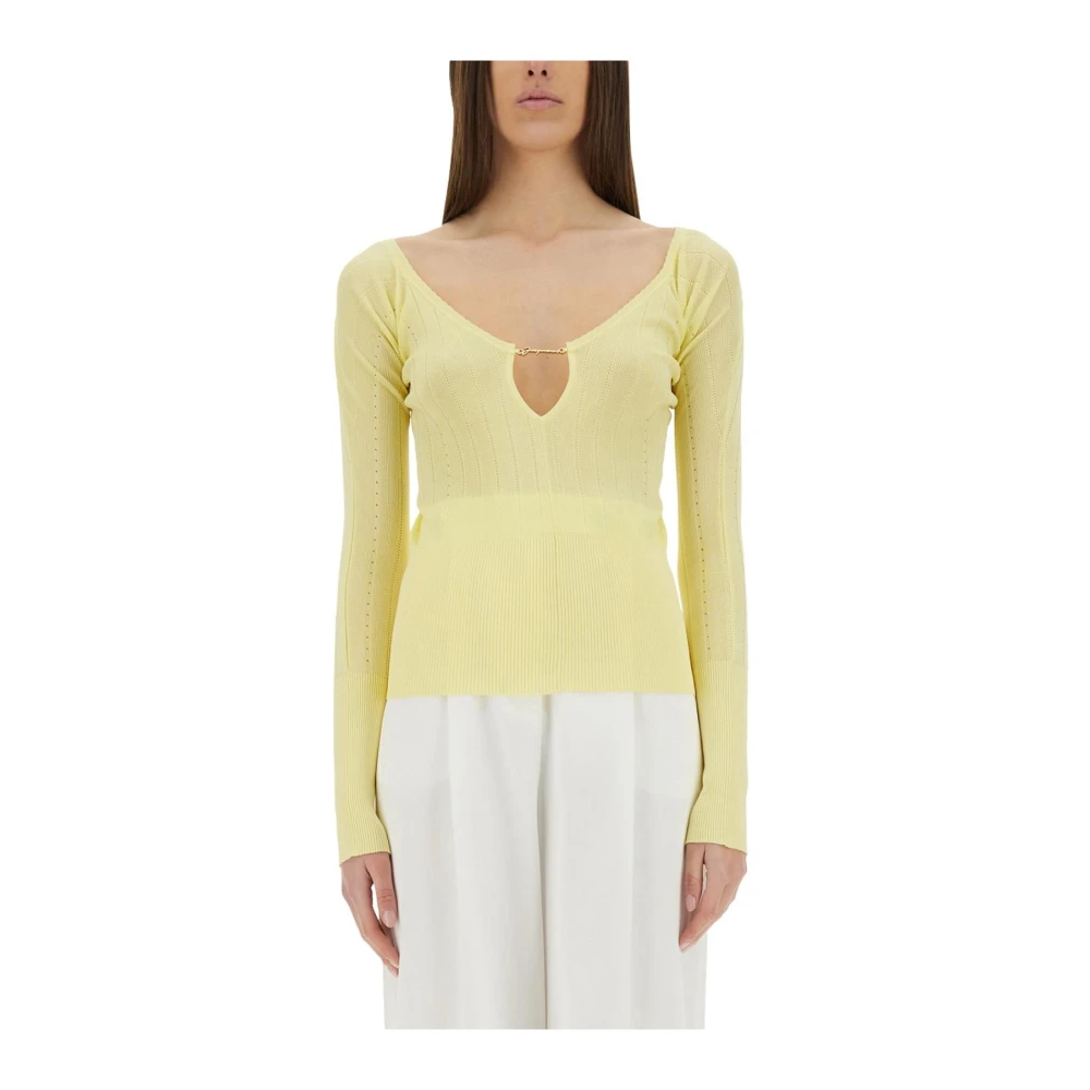 Jacquemus Donna Giallo Pralù Top In Maglia A Coste Con Dettaglio Cut-Out