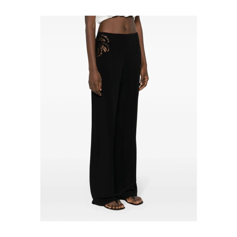 Stella Mccartney Zwarte Crepe Broek met Broderie Anglaise Black Dames