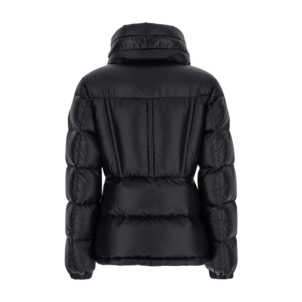 Moncler Zwarte gewatteerde jas met capuchon en logo Black Dames