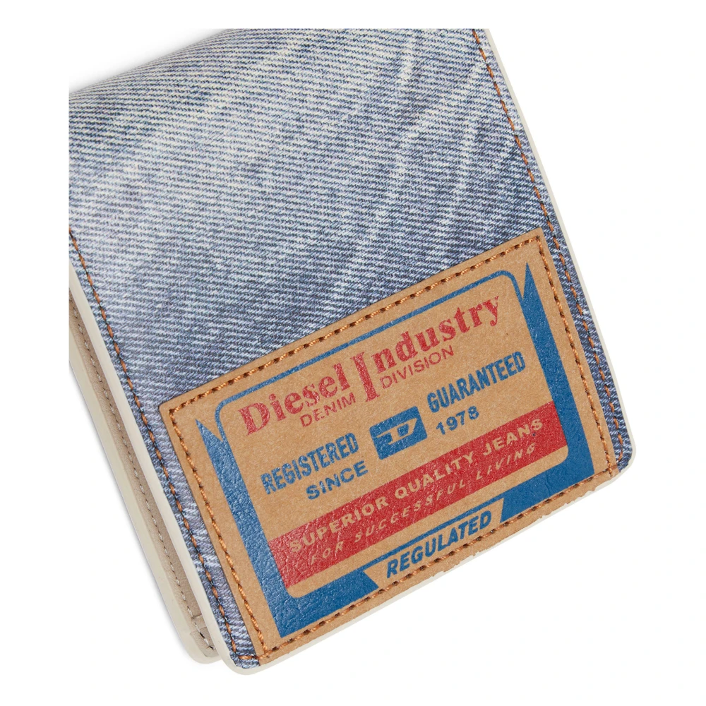 Diesel Leather bi-fold wallet with denim print Blue Heren