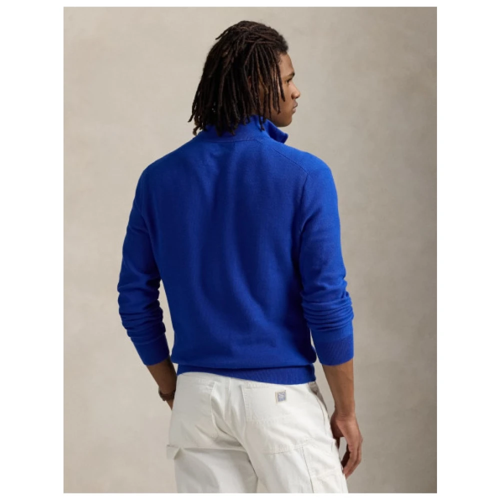 Polo Ralph Lauren Honingraat Gebreide Half-Zip Katoenen Trui Blue Heren