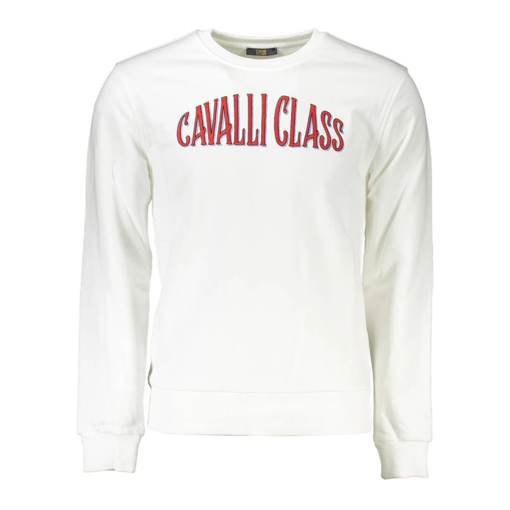 Cavalli Class Men's White Sweatshirts,, Stylish Embroidered Sweatshirt Medium
