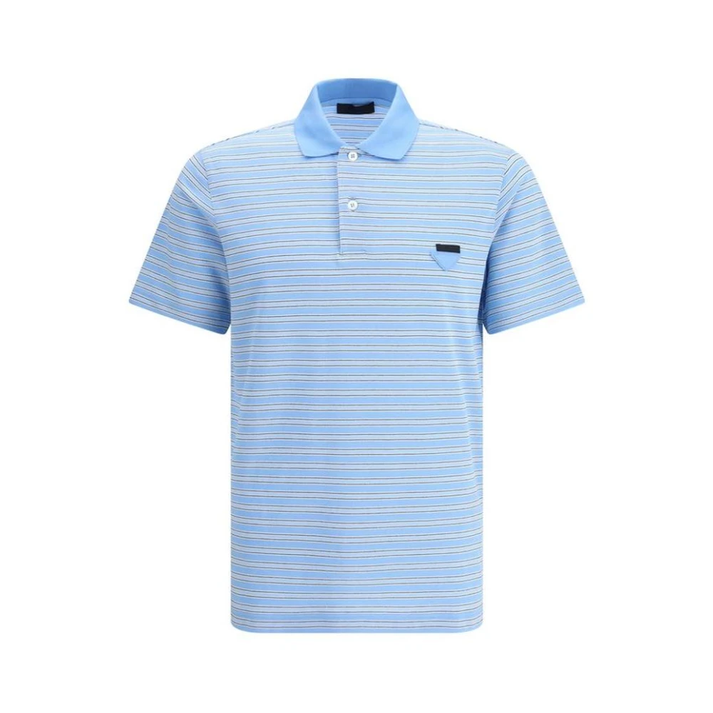 Prada Men's Blue Striped Polo Jumper - Polo Shirts - L - Tops