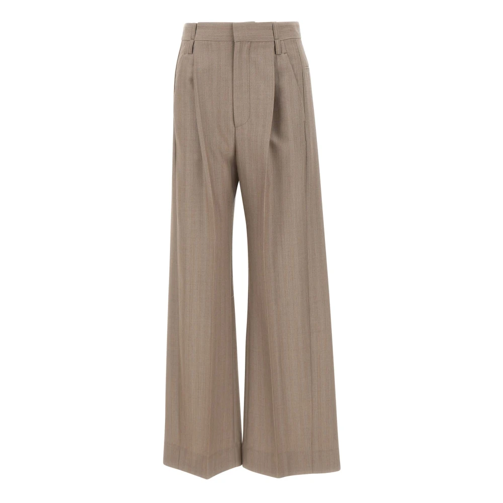 Victoria Beckham Women's Brown Wide Trousers, 2XS, Pleated Waist Trouser