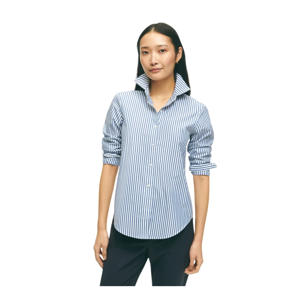 Brooks Brothers Classic Fit Bengal Stripe Blouse met Knoopsluiting Blue Dames