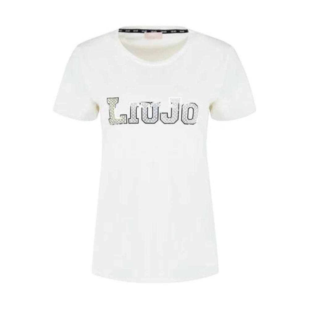 Liu Jo Sportieve Katoenen Logo T-shirt met Studs White Dames
