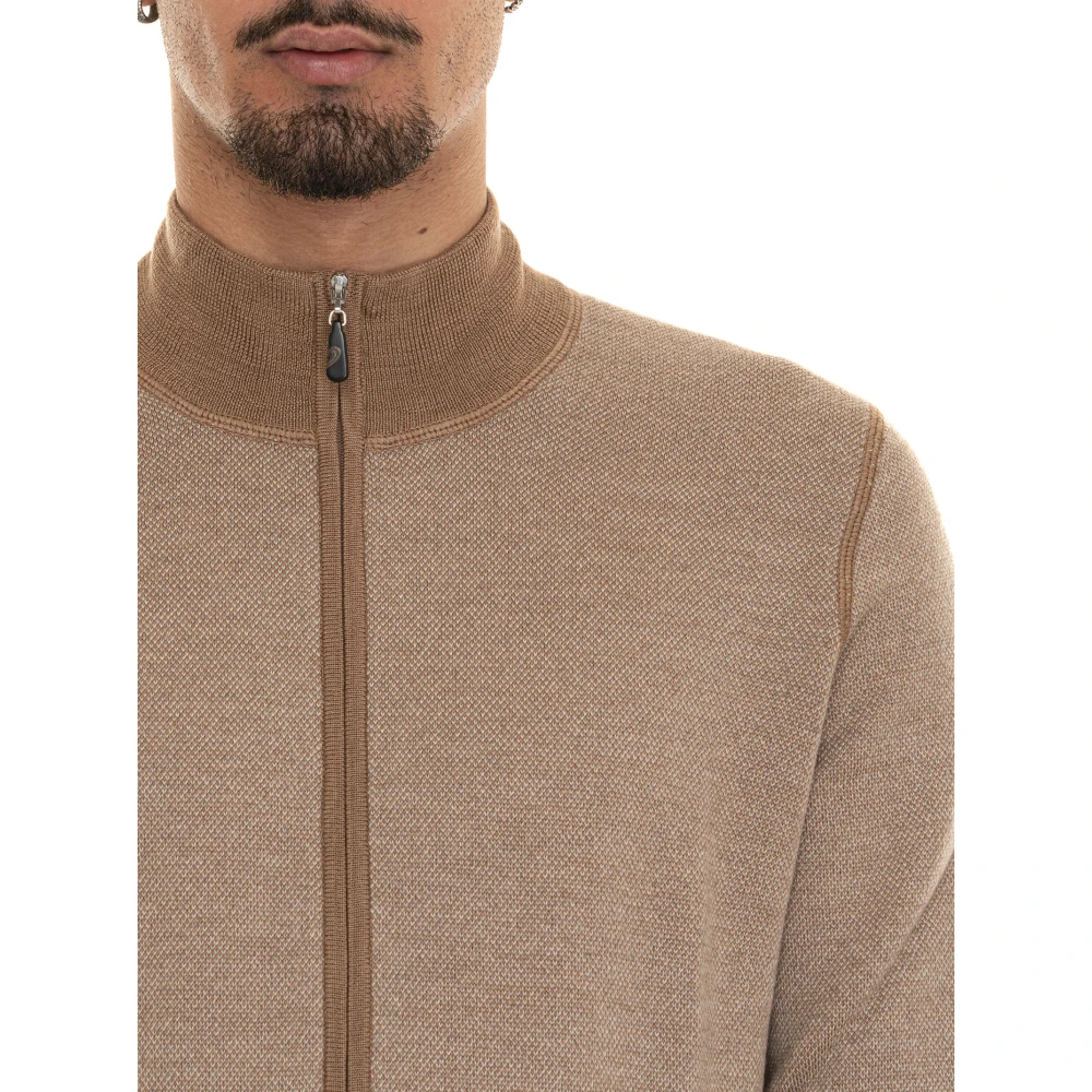 Gran Sasso Merino Wol Zip Cardigan met Contrastdetails Brown Heren