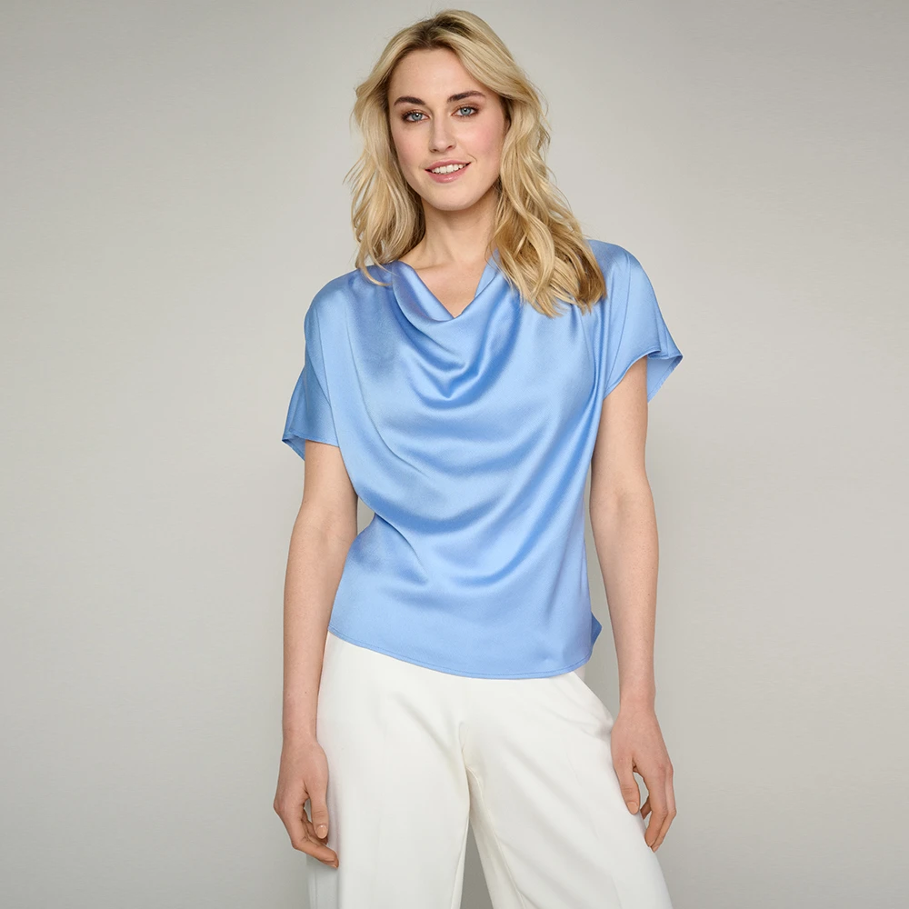 Marie Méro Watervalhalslijn Satijnen Top Blue Dames